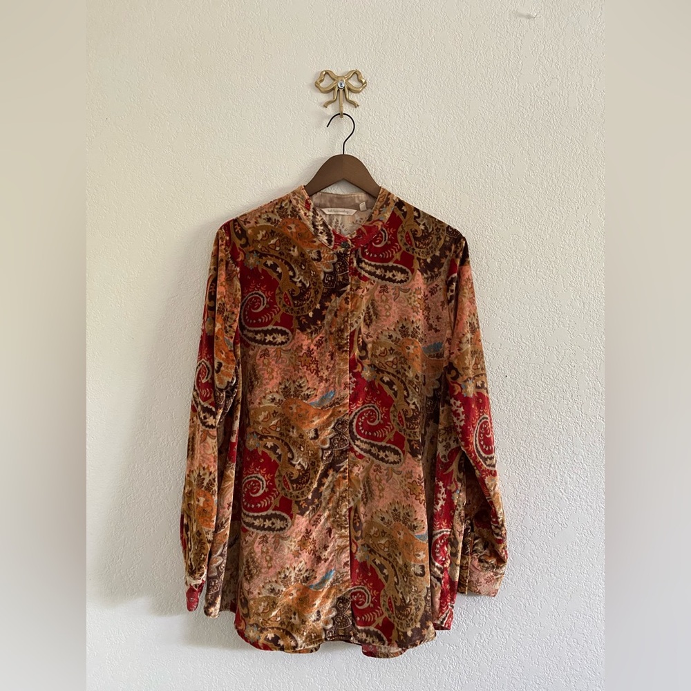 Soft Surroundings Montaigne Bronze Velvet Button Mandarin Collar Tunic XL